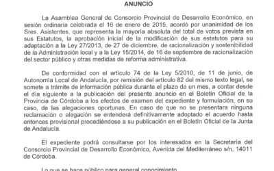 ANUNCIO: Consorcio Provincial de Desarrollo Económico 2015