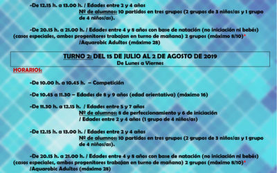 CURSOS DE NATACIÓN. VERANO 2019